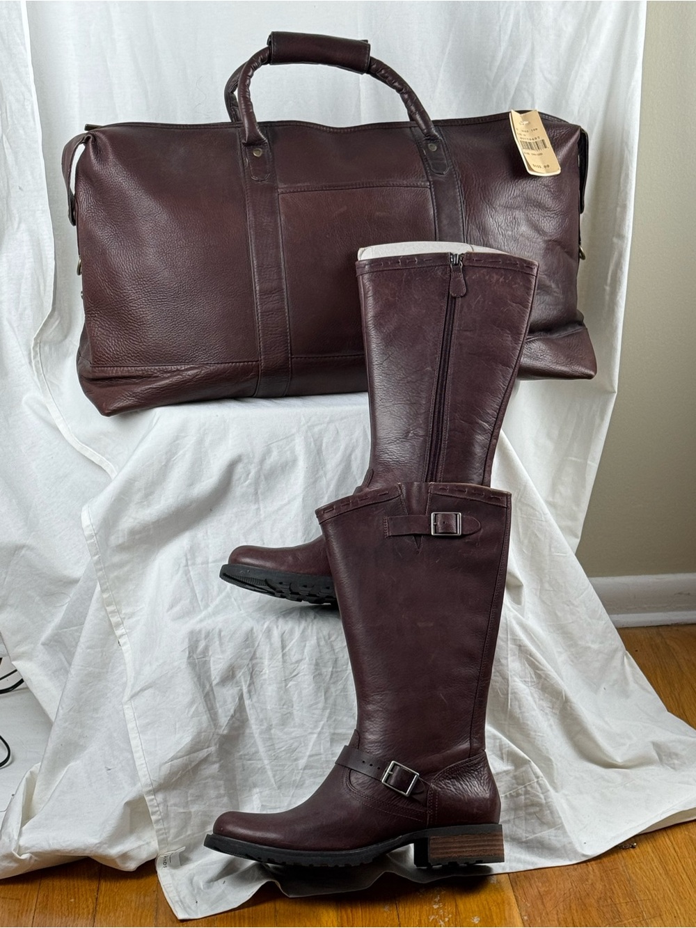 Travel Bag with Tall Boots Matching Leather Weekender- Size 11 Boots
